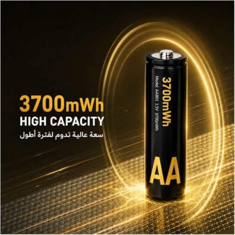 AA Rechargeable Batteries with Charger, 8-Pack, 1.5V Lithium 3700mWh Each, LED 8-Slot AA Battery Charger, Type-C Input, About 2.5-Hour Charging, 1300+ Cycles - Image 4