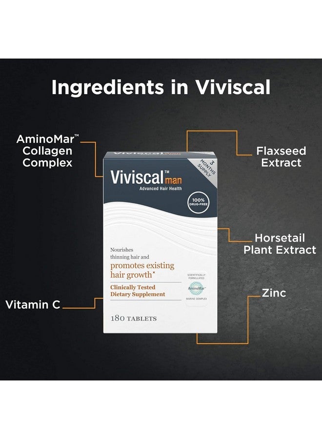 Viviscal Viviscal Men's Hair Growth Supplements for Thicker, Fuller Hair Clinically Proven with Proprietary Collagen Complex 180 Tablets - 3 Month Supply  - Image 4