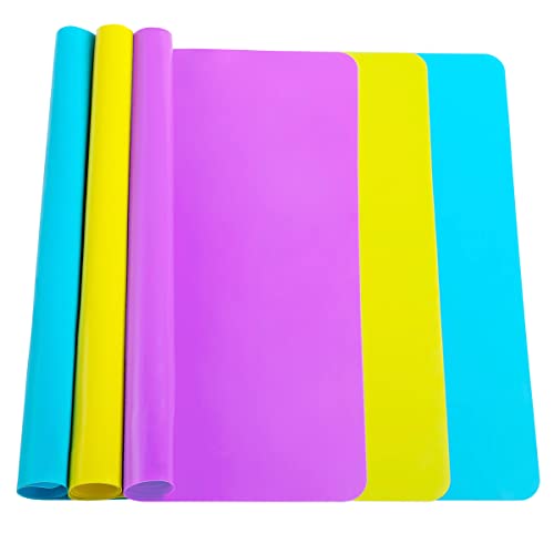 TDHDIKE 3 Pack Silicone mat Large Silicone Sheets for Crafts, Liquid, Resin Jewelry Casting Molds Mat, Silicone Placemat 15.7” x 11.8” (Blue& Purple & Yellow) - Image 1