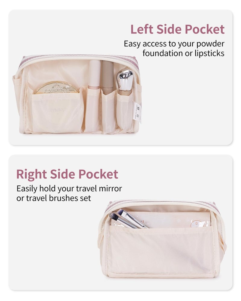 Narwey Small Striped Makeup Bag for Purse Mini Cosmetic Bag Travel Makeup Pouch Zipper Pouch Cute Make up Bags with Compartments for Women Girls (Dusty Rose Stripe, Small) - Image 3