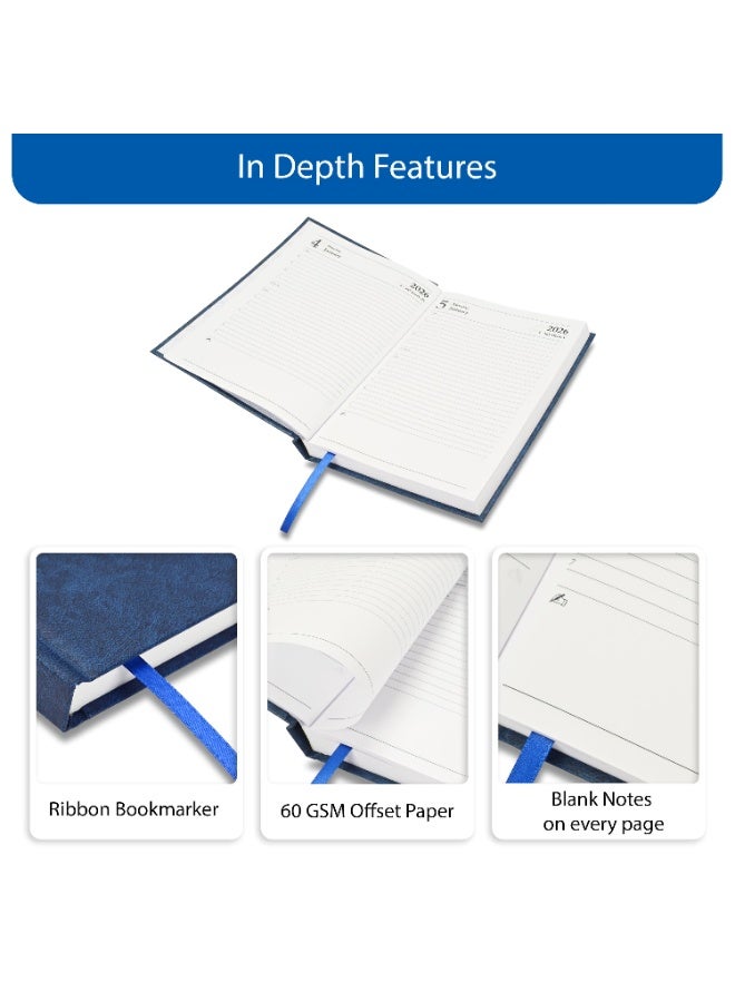 FIS 2026 Diary, A5 Size Diary(148x210mm), Hard Cover Vinyl Materials, English, 60gsm White Paper, Blue Color-FSDI21E26BL - Image 5