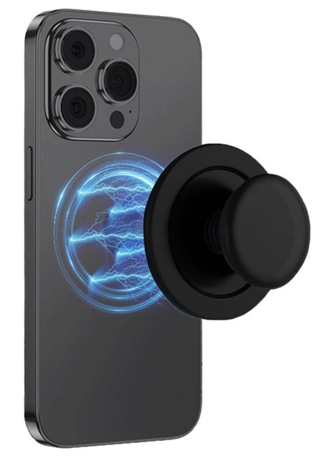 Magnetic Phone Holder Collapsible Expandable Phone Grip Compatible with Tablets Included Adapter Ring Wireless Charging Compatible - Black