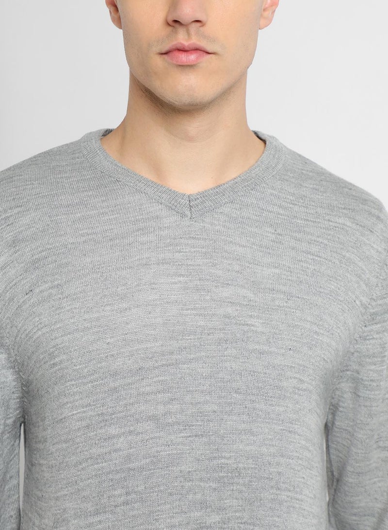 Dennis Lingo Men's Light Grey Mel 100% Acrylic Solid Pattern Regular Fit Sweater  - Image 3
