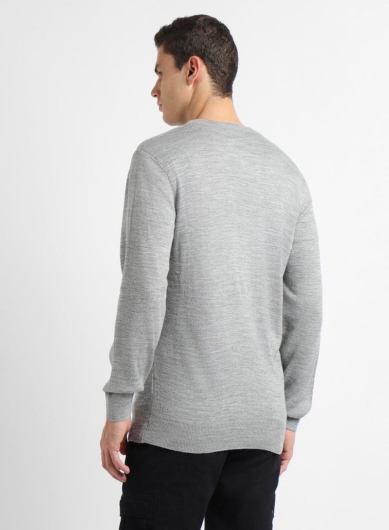 Dennis Lingo Men's Light Grey Mel 100% Acrylic Solid Pattern Regular Fit Sweater  - Image 2