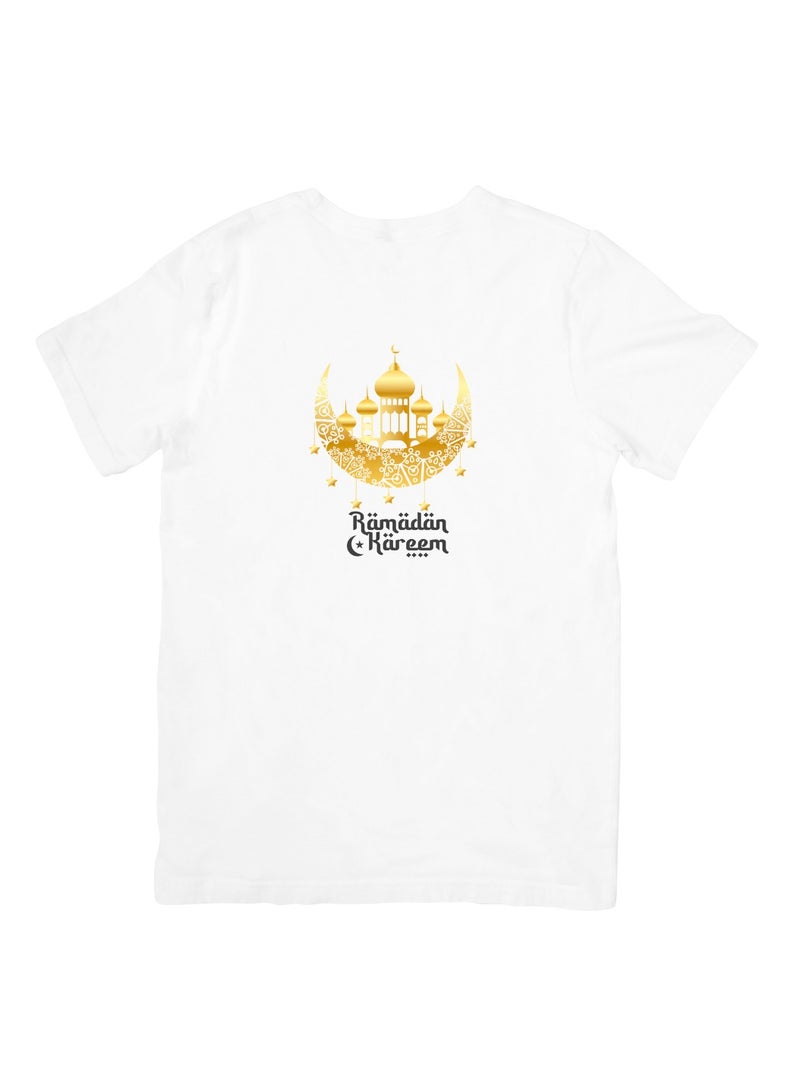Ramadan Kareem Customized White T-Shirt Happy Ramadan Celebration Ramadan Mubarak Tee's 100% Cotton - Image 1