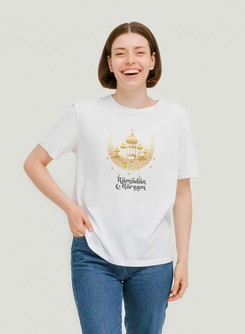 Ramadan Kareem Customized White T-Shirt Happy Ramadan Celebration Ramadan Mubarak Tee's 100% Cotton - Image 2