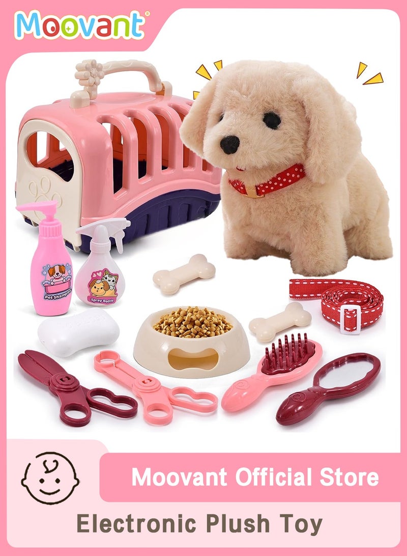Moovant 13Pcs Dog Toys for Kids with Cage, Rechargeable Interactive Electronic Pet Golden Retriever, Walking and Talking Removable Plush Electronic Dog Toy  - Image 1