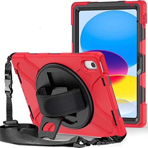 ProElite Rugged 3 Layer Armor case Cover for Apple iPad (A16) 11th/10th Generation (2025/2022). with Hand Grip and Rotating Kickstand, Red - Image 1