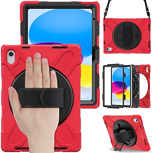ProElite Rugged 3 Layer Armor case Cover for Apple iPad (A16) 11th/10th Generation (2025/2022). with Hand Grip and Rotating Kickstand, Red - Image 4