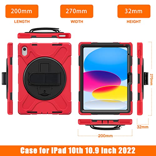 ProElite Rugged 3 Layer Armor case Cover for Apple iPad (A16) 11th/10th Generation (2025/2022). with Hand Grip and Rotating Kickstand, Red - Image 3