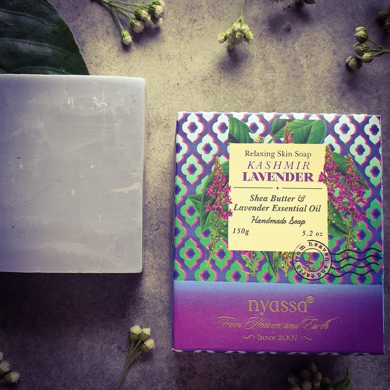 Nyassa Kashmir Lavender Luxurious Handmade Natural Bathing Soap 150grm for Men  Women Shea Butter  Lavender essential Oil For All Skin Type 150gm - Image 2