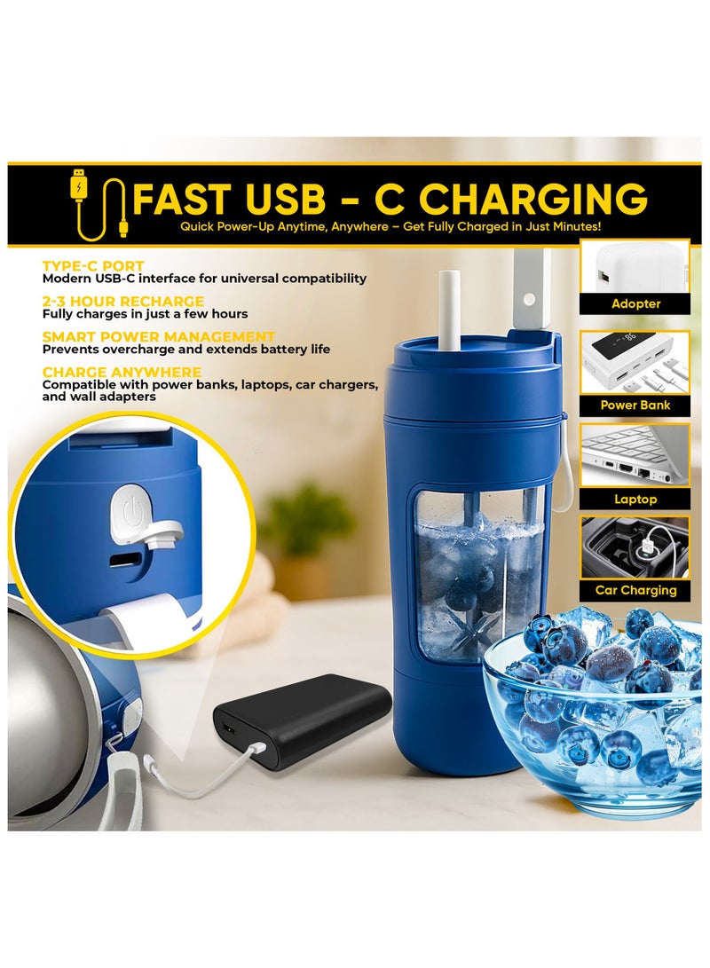 RIGID FITNESS Portable Smoothies Blender Bottle (11.5oz/340ml)- Blender for Fruits, Smoothies & Shakes, Cordless USB-C, Stainless Steel Blade, Ideal for Gym & Outdoor - BPA Free Healthy Mixer - Image 5