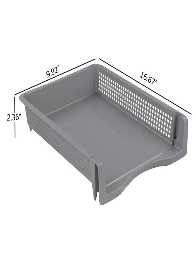 Lesbin 6-Pack Gray Plastic Stackable Paper Letter Tray, Stacking Document Trays - Image 3
