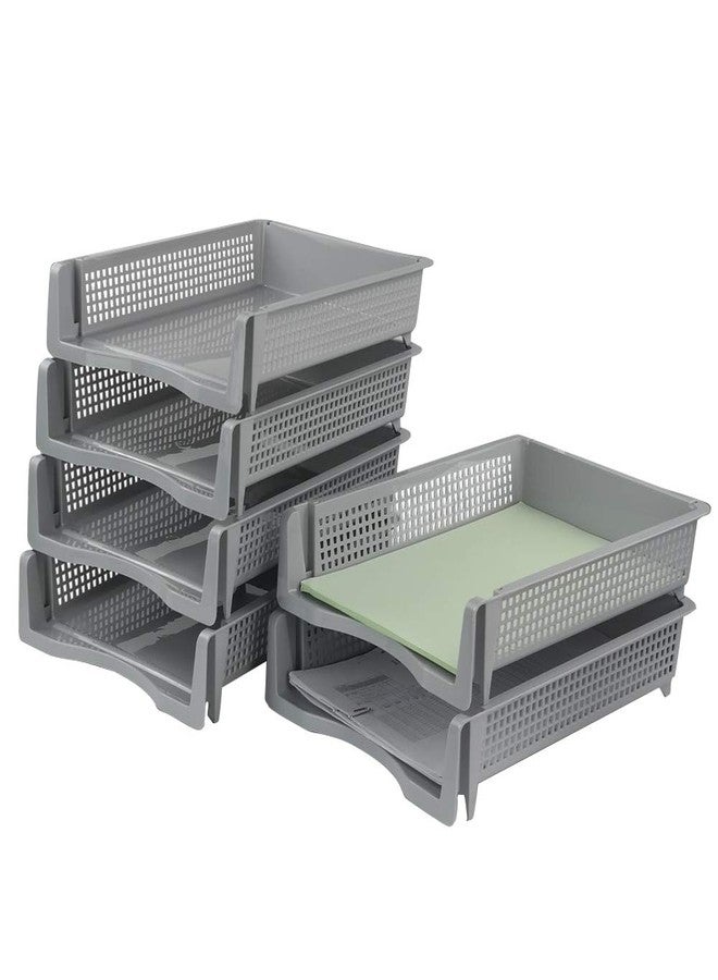 Lesbin 6-Pack Gray Plastic Stackable Paper Letter Tray, Stacking Document Trays - Image 1