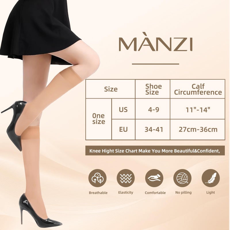 MANZI مانزي 12 زوج من الجوارب النسائية الشفافة حتى الركبة - Image 5