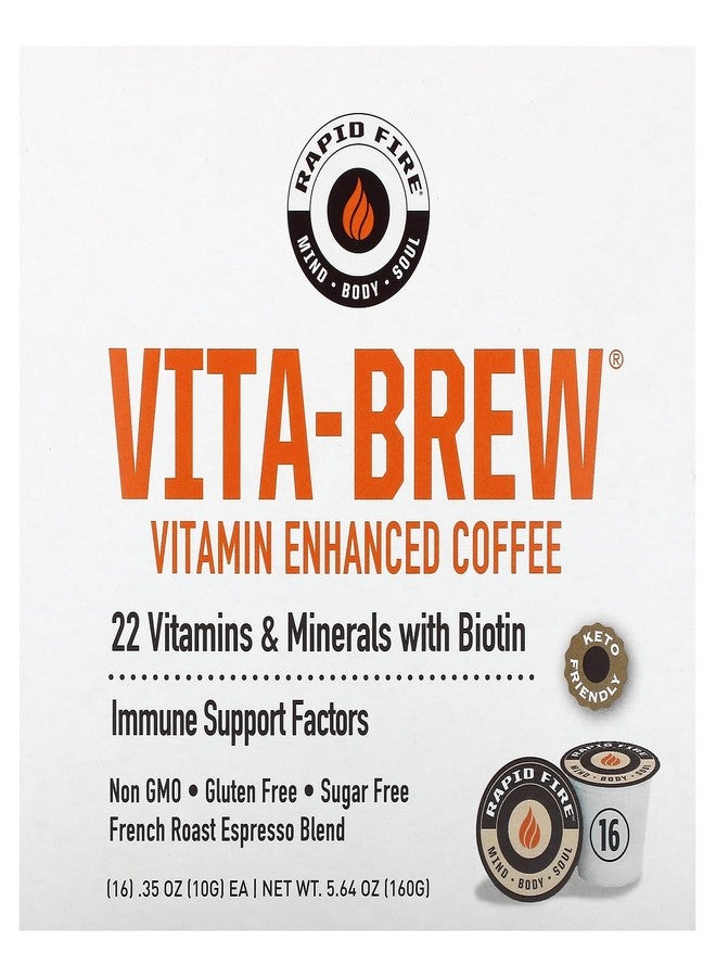 Rapid Fire RapidFire Vita Brew Coffee Pods, 22 Vitamins and Minerals with Biotin, Increase Energy and Focus, Supports Immune System, French Roast Espresso Blend, Sugar Free, 16 Pods - Image 1