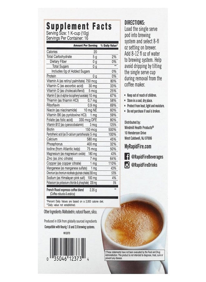 Rapid Fire RapidFire Vita Brew Coffee Pods, 22 Vitamins and Minerals with Biotin, Increase Energy and Focus, Supports Immune System, French Roast Espresso Blend, Sugar Free, 16 Pods - Image 3