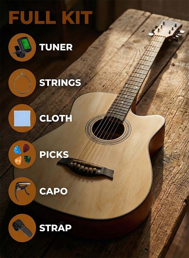 بيوينتي 38 بوصة غيتار مع ملحقات مجموعة للأطفال والكبار مع كيس غيتار ضبط سلسلة النحاس الأحمر سلسلة كابو اختيار وقماش نظيف للهدية ﻿ - Image 3