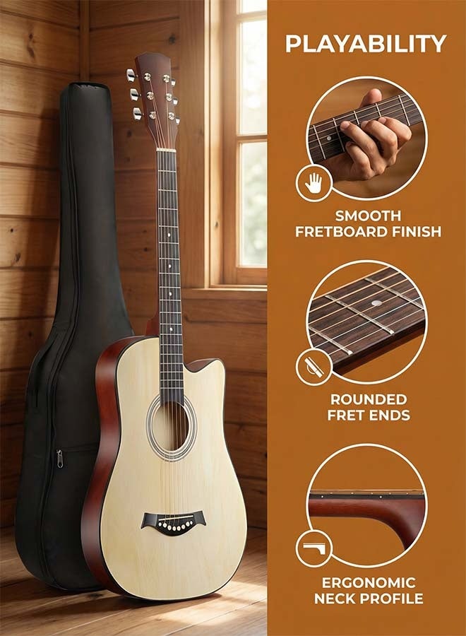 بيوينتي 38 بوصة غيتار مع ملحقات مجموعة للأطفال والكبار مع كيس غيتار ضبط سلسلة النحاس الأحمر سلسلة كابو اختيار وقماش نظيف للهدية ﻿ - Image 4