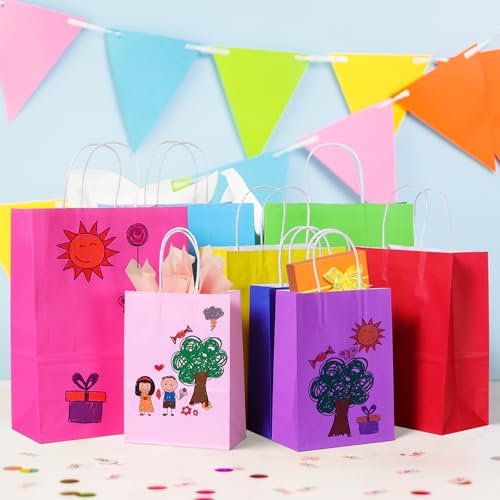 BLEWINDZ 32 Pieces Gift Bags with 32 Tissues, 8 Colors Party Favor Bags with Handles, Rainbow Gift Bag for Wedding, Birthday, Party Supplies and Gifts - Image 4