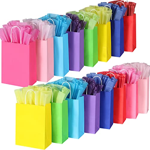 BLEWINDZ 32 Pieces Gift Bags with 32 Tissues, 8 Colors Party Favor Bags with Handles, Rainbow Gift Bag for Wedding, Birthday, Party Supplies and Gifts - Image 1