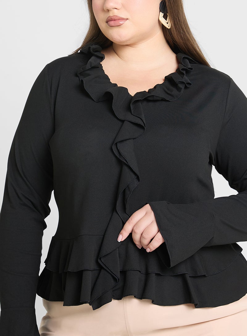 Ginger Plus Long Sleeve Fitted T-Shirt With Frill Detail - Image 3