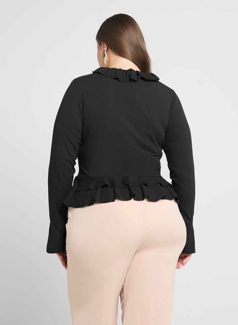 Ginger Plus Long Sleeve Fitted T-Shirt With Frill Detail - Image 2