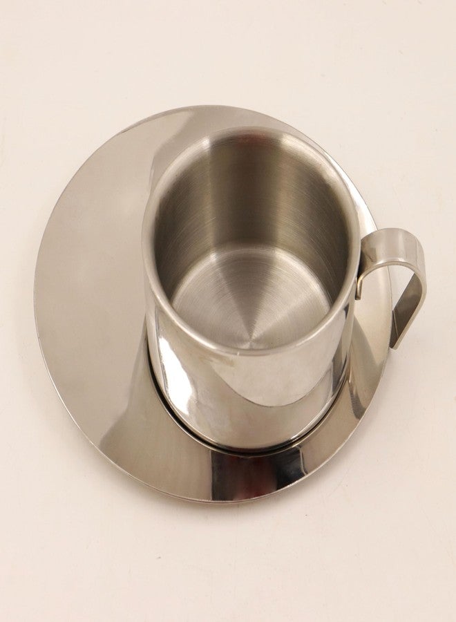 Spillbox طقم أكواب وصحون من الفولاذ المقاوم للصدأ من Spillbox | كوب قهوة مع طبق | كوب شاي مع طبق | جدار مزدوج | كوب بمقبض | أكواب غير قابلة للكسر | سطح مصقول لامع | خالٍ من مادة BPA | (عبوة من 6 قطع) - Image 4