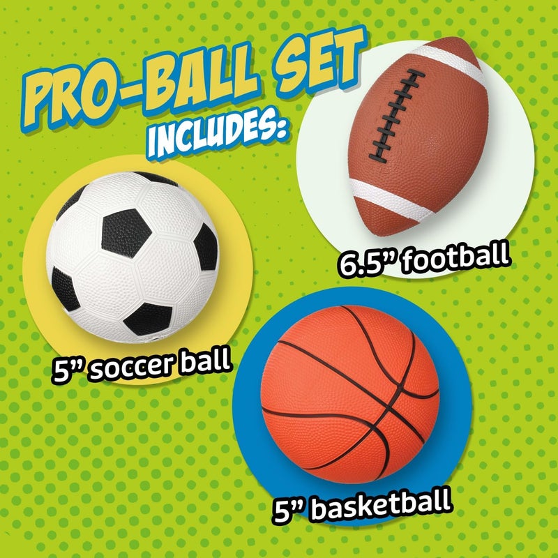 Toysmith Get Outside GO! Pro-Ball Set - Includes Soccer Ball, Football, and Basketball - Image 4
