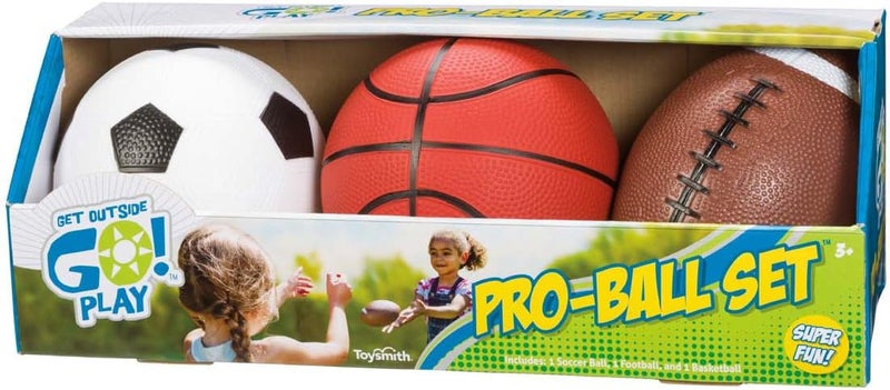 Toysmith Get Outside GO! Pro-Ball Set - Includes Soccer Ball, Football, and Basketball - Image 1