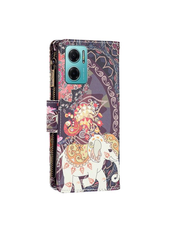The Bros Case For Xiaomi Redmi 10 5G / Note 11E Colored Drawing Pattern Zipper Leather Phone Case