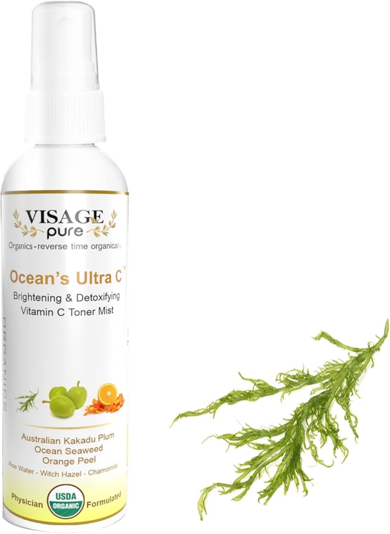 Visage Pure Oceans Ultra C  Brightening and Detoxifying AntiAging Face Toner  Tightens and Clarifies The Skin and Minimizes Its Pores  USDA Organic  Physician Formulated  Research Supported 
