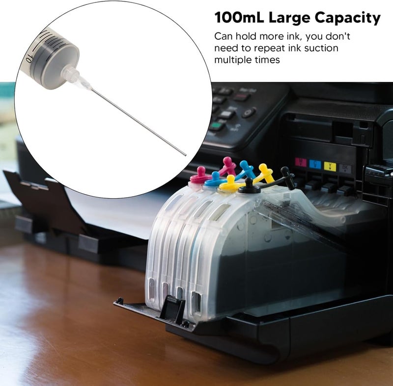 Ink Refill Syringe Set Large Capacity 100ml Ink Cartridge Filling Syringe with 10cm Stainless Steel Needle for Printer Ink Refilling - Image 1