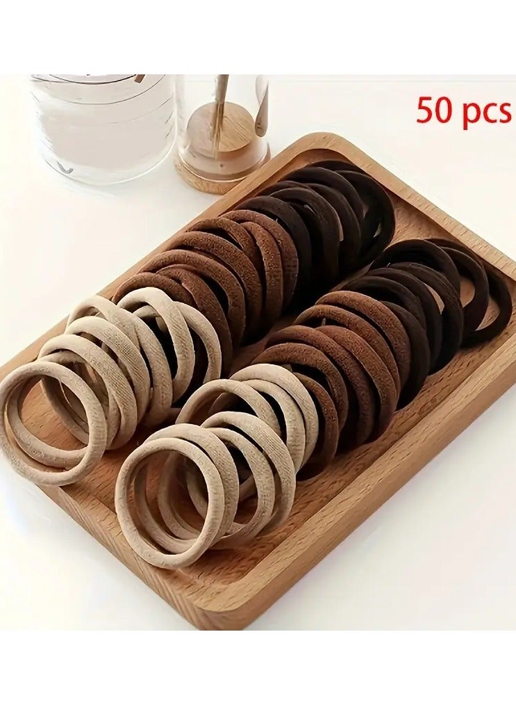 Ucanbe 50pcs Solid Color Elastic Hair Ring Anti-slip Ponytail Rope Fashion T-head Rope Women's Hair Accessories Suitable for Daily Use and Holiday Gifts - Image 1