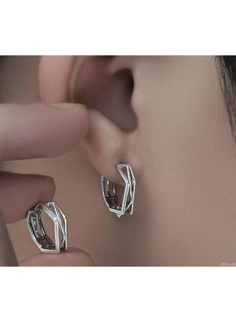 لاتين زوج واحد من الأقراط الرجالية المصنوعة من الفولاذ المقاوم للصدأ، أقراط دائرية على شكل هاجي - Image 1