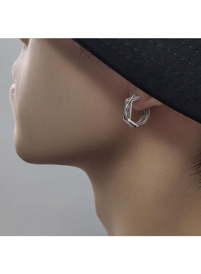 لاتين زوج واحد من الأقراط الرجالية المصنوعة من الفولاذ المقاوم للصدأ، أقراط دائرية على شكل هاجي - Image 3