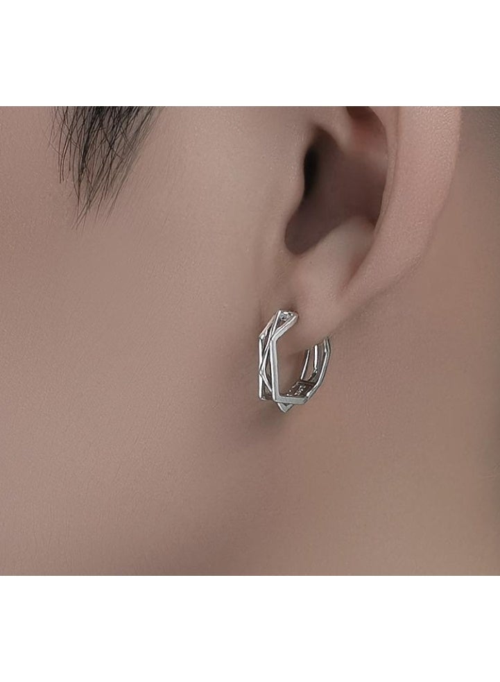 لاتين زوج واحد من الأقراط الرجالية المصنوعة من الفولاذ المقاوم للصدأ، أقراط دائرية على شكل هاجي - Image 2