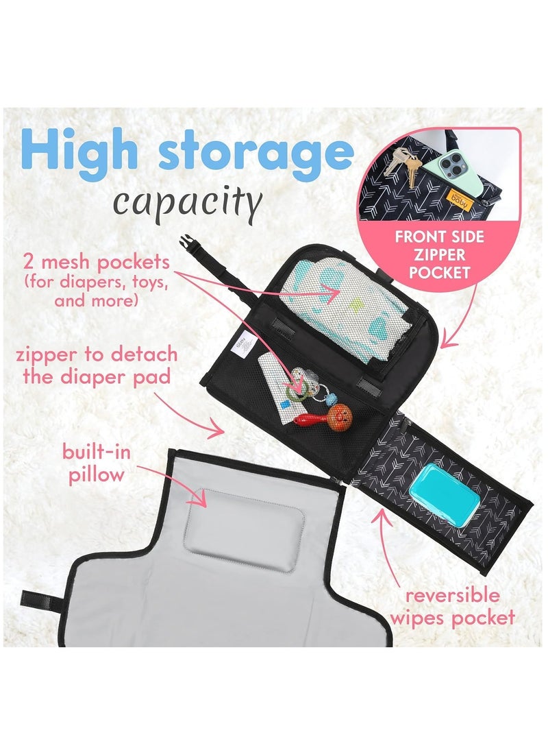SOLARAE Portable Diaper Changing Pad, Baby Changing pad for Newborn Girl and Boy Smart Wipes Pocket, Waterproof Travel Changing Kit Black Arrows - Image 2