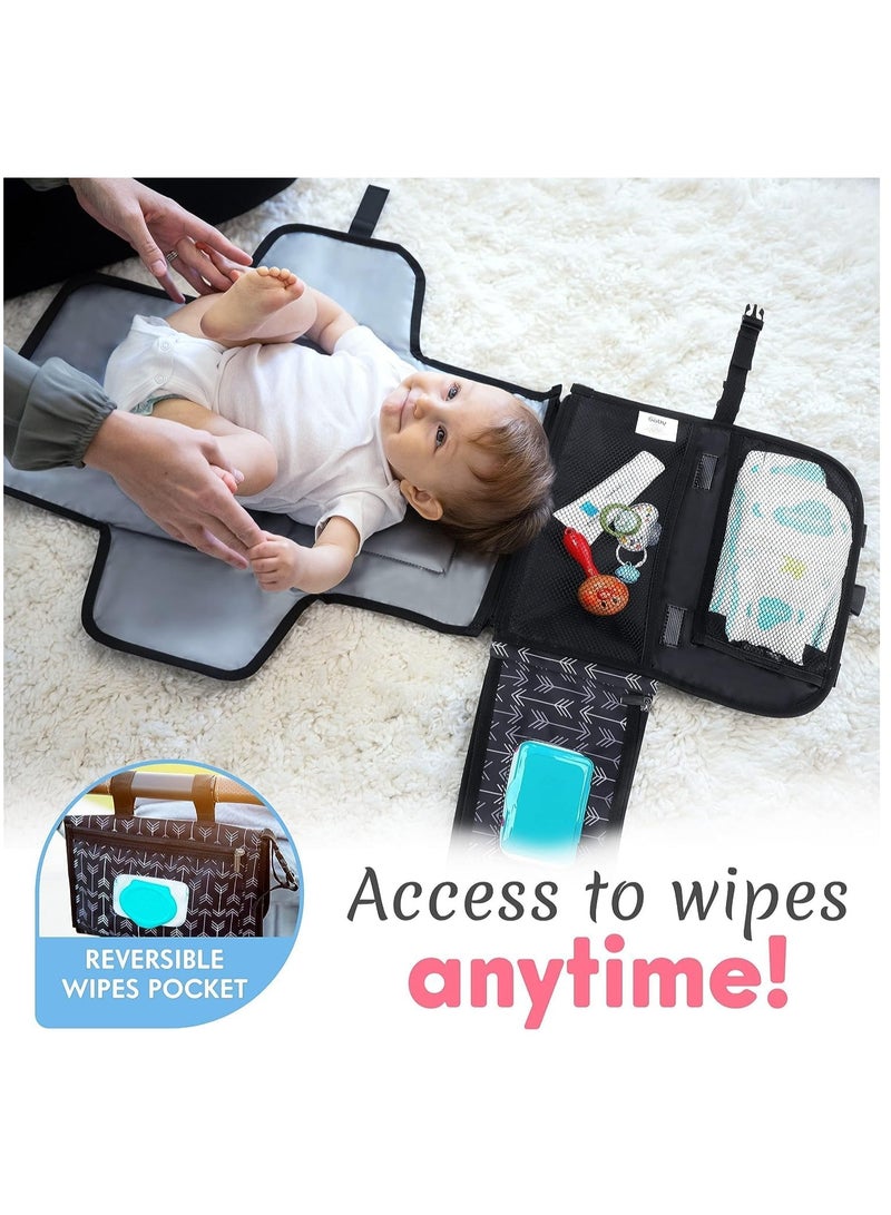 SOLARAE Portable Diaper Changing Pad, Baby Changing pad for Newborn Girl and Boy Smart Wipes Pocket, Waterproof Travel Changing Kit Black Arrows - Image 3