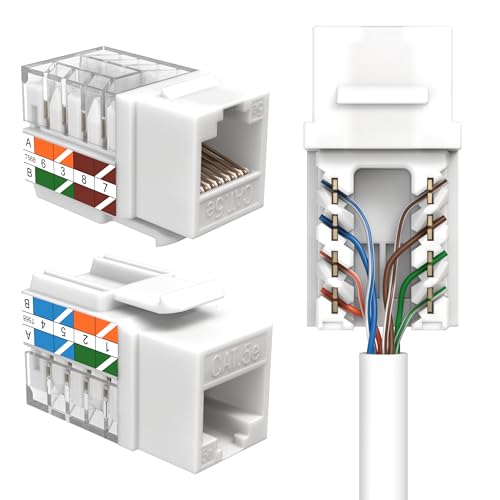 SATMAXIMUM Keystone Jack Cat5e Ethernet Wall Jack 45-Degree UTP Punch Down RJ45 Slim Profile Speed Termination White – Pack of 5/10/20/30/50 - Easier Termination Than 90-Degree (10) - Image 1