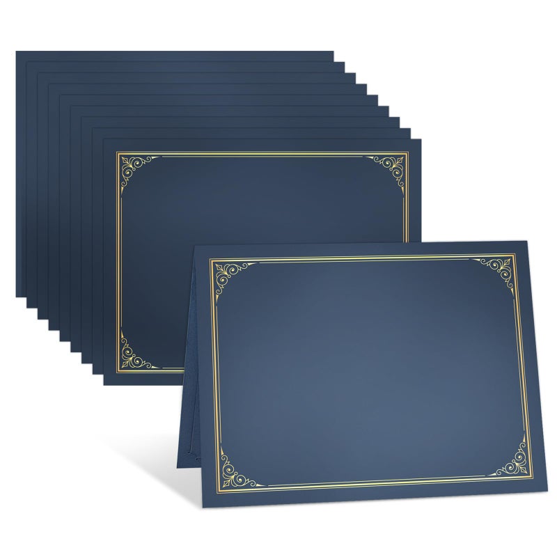 SUNEE 10 Packs Navy Blue Certificate Holders, 250gsm, for 8.5x11 Award Certificates, Certificate Covers with Gold Foil Border - Image 1
