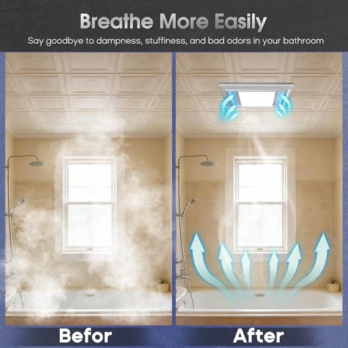 Bullro 12" Ultra Quiet Bathroom Exhaust Fan with Light, 1.0 Sone 160 CFM, Aluminum Bathroom Vent Fan, 10x10 Mount, 1500LM Ceiling Ventilation Fan with Blue Nightlight (Gray) - Image 5