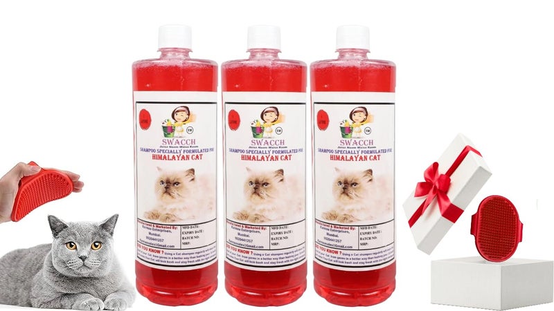 Swacch Himalayan Cat Shampoo -1 Litre (Pack of 3) (Jasmine) + Bath Brush with Adjustable Straps Combo Pack - Image 1