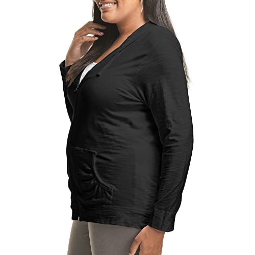 JUST MY SIZE womens Slub-cotton Full-zip Lightweight Women's fashion hoodies, Black, 4X US - Image 3