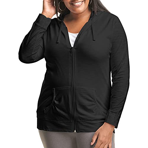 JUST MY SIZE womens Slub-cotton Full-zip Lightweight Women's fashion hoodies, Black, 4X US - Image 1
