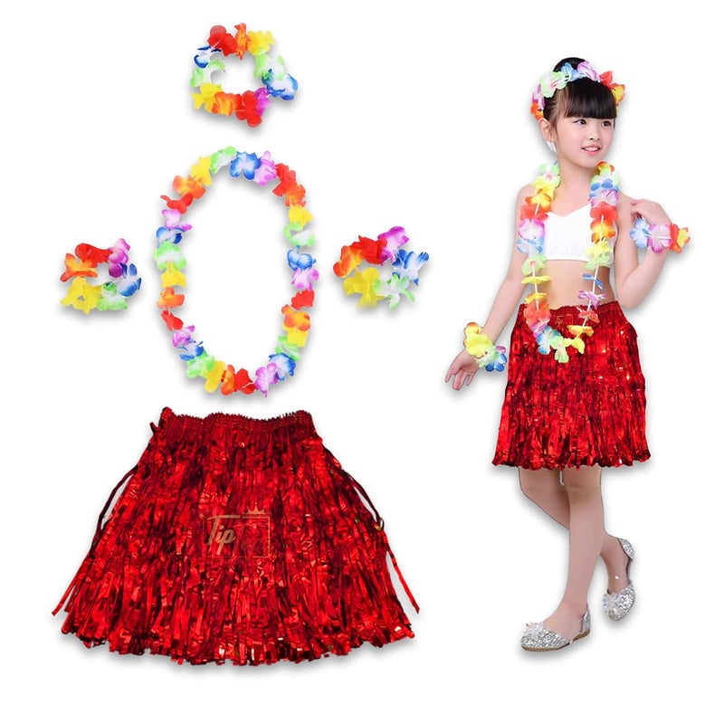 TIPTOP DECORATION TIPTOP DECORATION Premium Hawaiian Luau Leis Flower Garland Necklace Headband Bracelets Skirt Set of 5 - Image 1