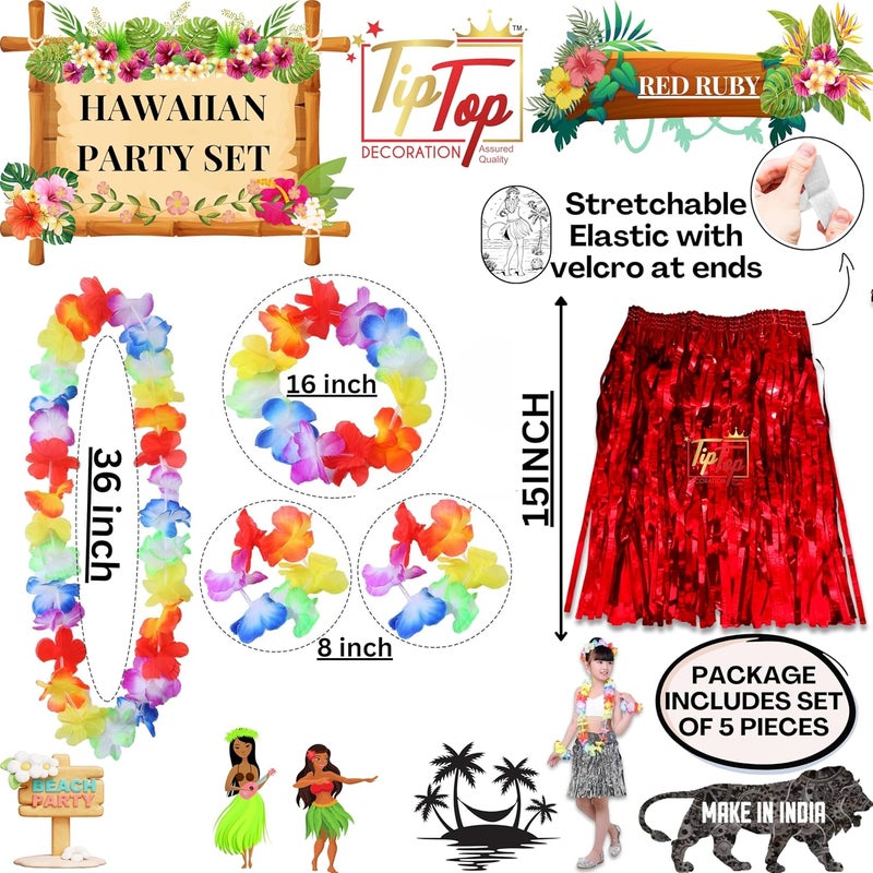 TIPTOP DECORATION TIPTOP DECORATION Premium Hawaiian Luau Leis Flower Garland Necklace Headband Bracelets Skirt Set of 5 - Image 2