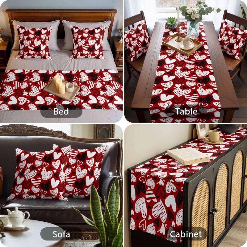 Valentines Bed Runner Set King Size 94x20 Inch Red White Black with Heart Pillow Covers - Image 5