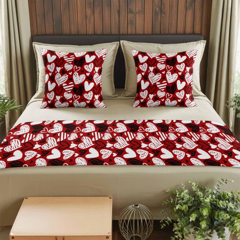 Valentines Bed Runner Set King Size 94x20 Inch Red White Black with Heart Pillow Covers - Image 3