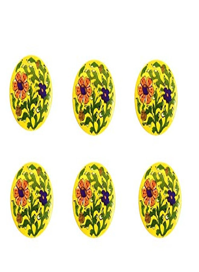 Shriyam Craft Handmade Jaipur Blue Pottery Serving Tea Cup Coaster, 9x9x0.7 cm, Multicolour -Set of 6 Pieces